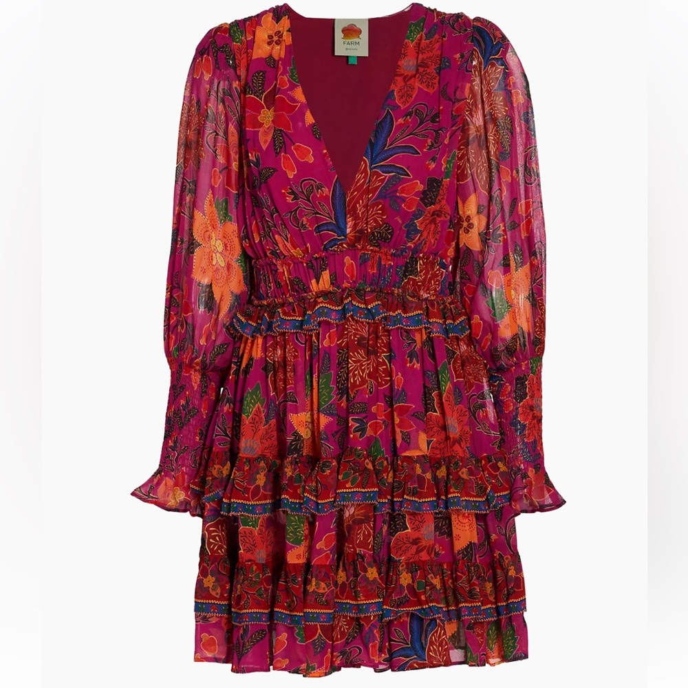 Farm Rio Tropical Tapestry Long-Sleeve Minidress